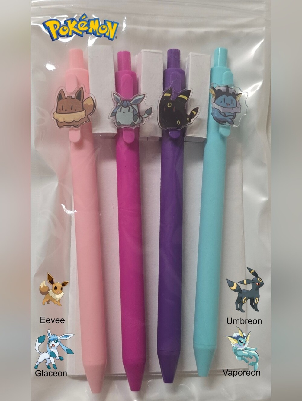 Pokemon Eevee, Glaceon, Umbreon & Vaporeon Gel Pen Set